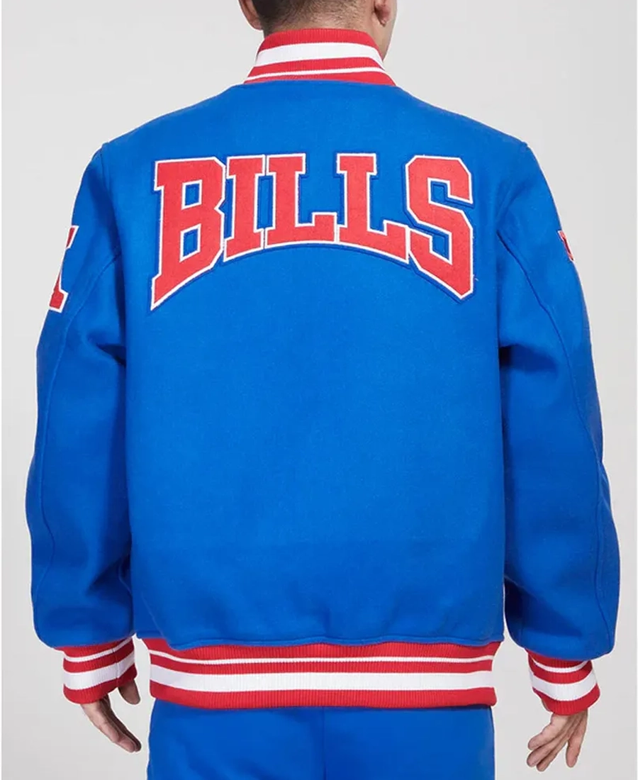 Buffalo Bills Crest Emblem Royal Blue Varsity Wool Jacket Back - Trendy Leather Jackets