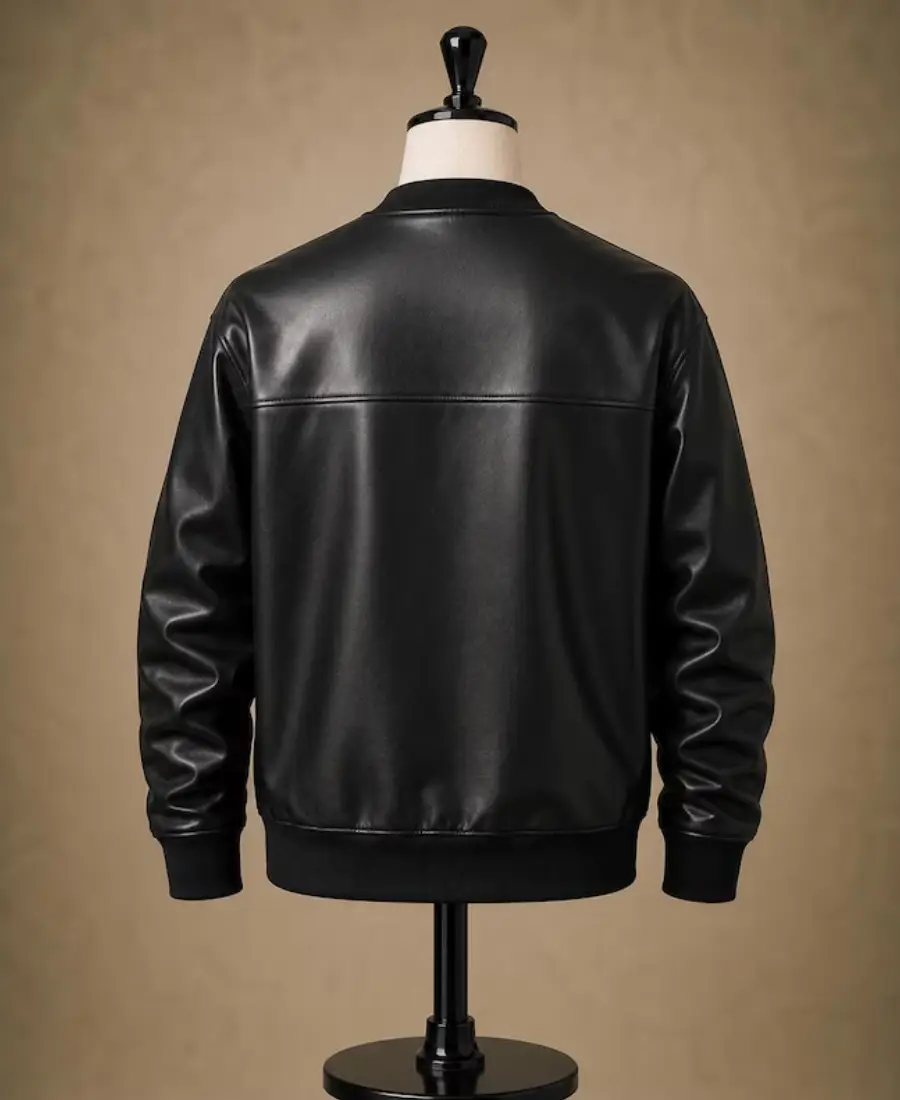 Mens Winter Pullover Oversized Leather Sweatshirt Back