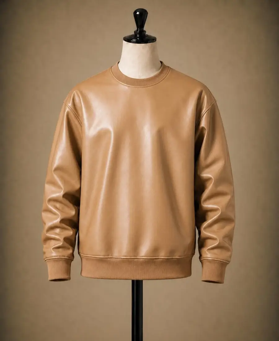 Men'S Winter Pullover Oversized Leather Sweatshirt 3 Mens Winter Pullover Oversized Leather Sweatshirt Beige