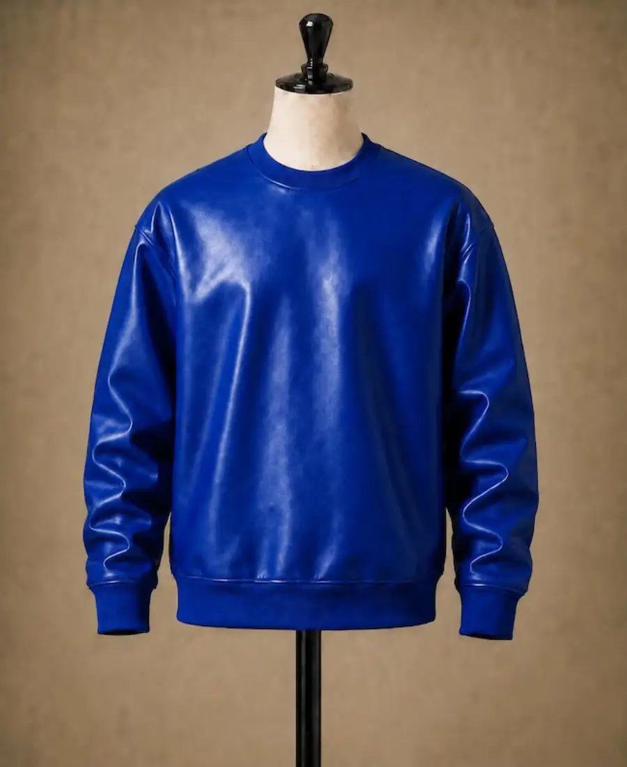 Men'S Winter Pullover Oversized Leather Sweatshirt 4 Mens Winter Pullover Oversized Leather Sweatshirt Blue