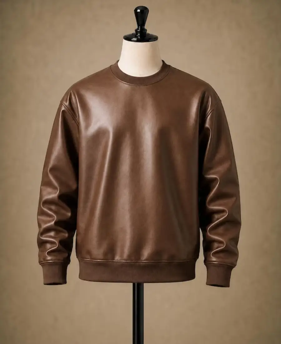 Men'S Winter Pullover Oversized Leather Sweatshirt 5 Mens Winter Pullover Oversized Leather Sweatshirt Brown