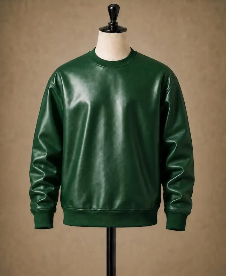 Men'S Winter Pullover Oversized Leather Sweatshirt 6 Mens Winter Pullover Oversized Leather Sweatshirt Green