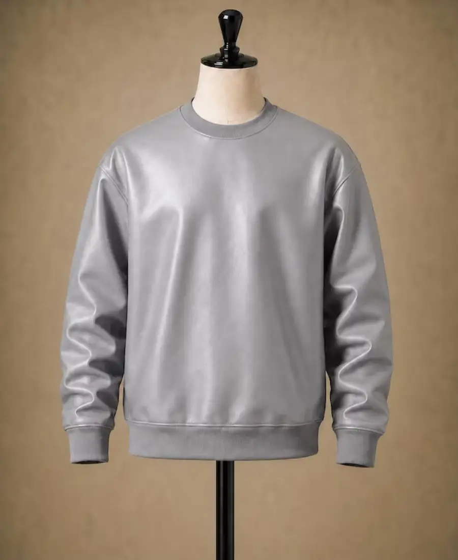 Men'S Winter Pullover Oversized Leather Sweatshirt 7 Mens Winter Pullover Oversized Leather Sweatshirt Grey