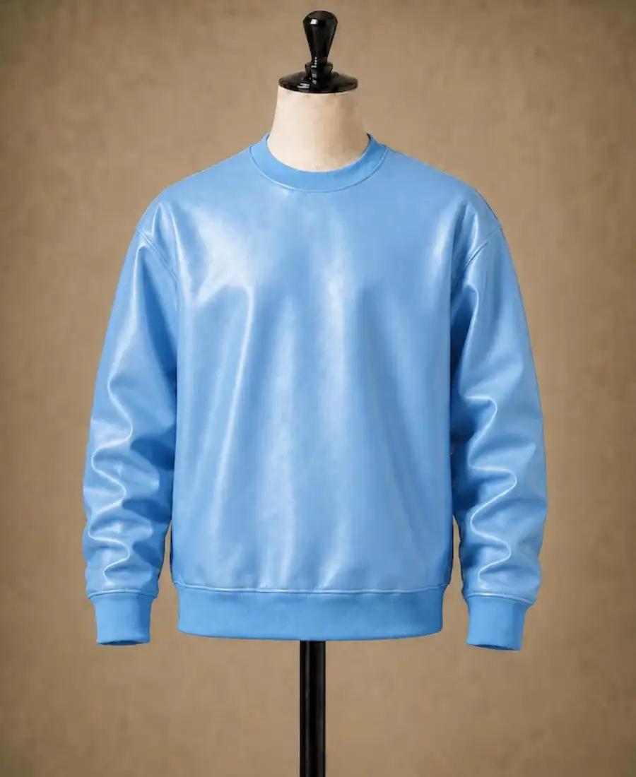 Men'S Winter Pullover Oversized Leather Sweatshirt 8 Mens Winter Pullover Oversized Leather Sweatshirt Light Blue