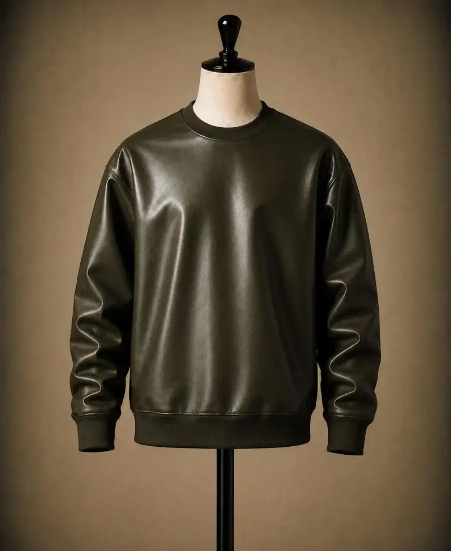 Men'S Winter Pullover Oversized Leather Sweatshirt 9 Mens Winter Pullover Oversized Leather Sweatshirt Olive