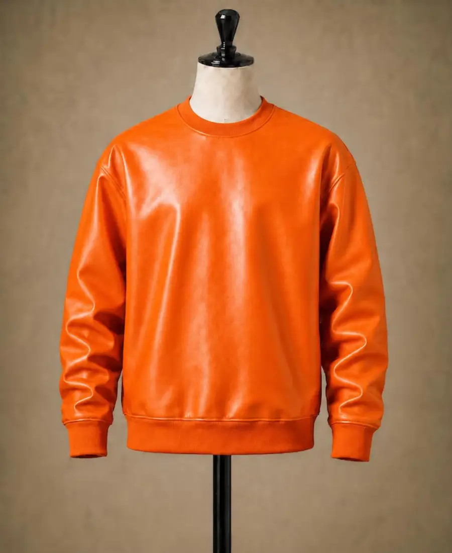 Men'S Winter Pullover Oversized Leather Sweatshirt 10 Mens Winter Pullover Oversized Leather Sweatshirt Orange