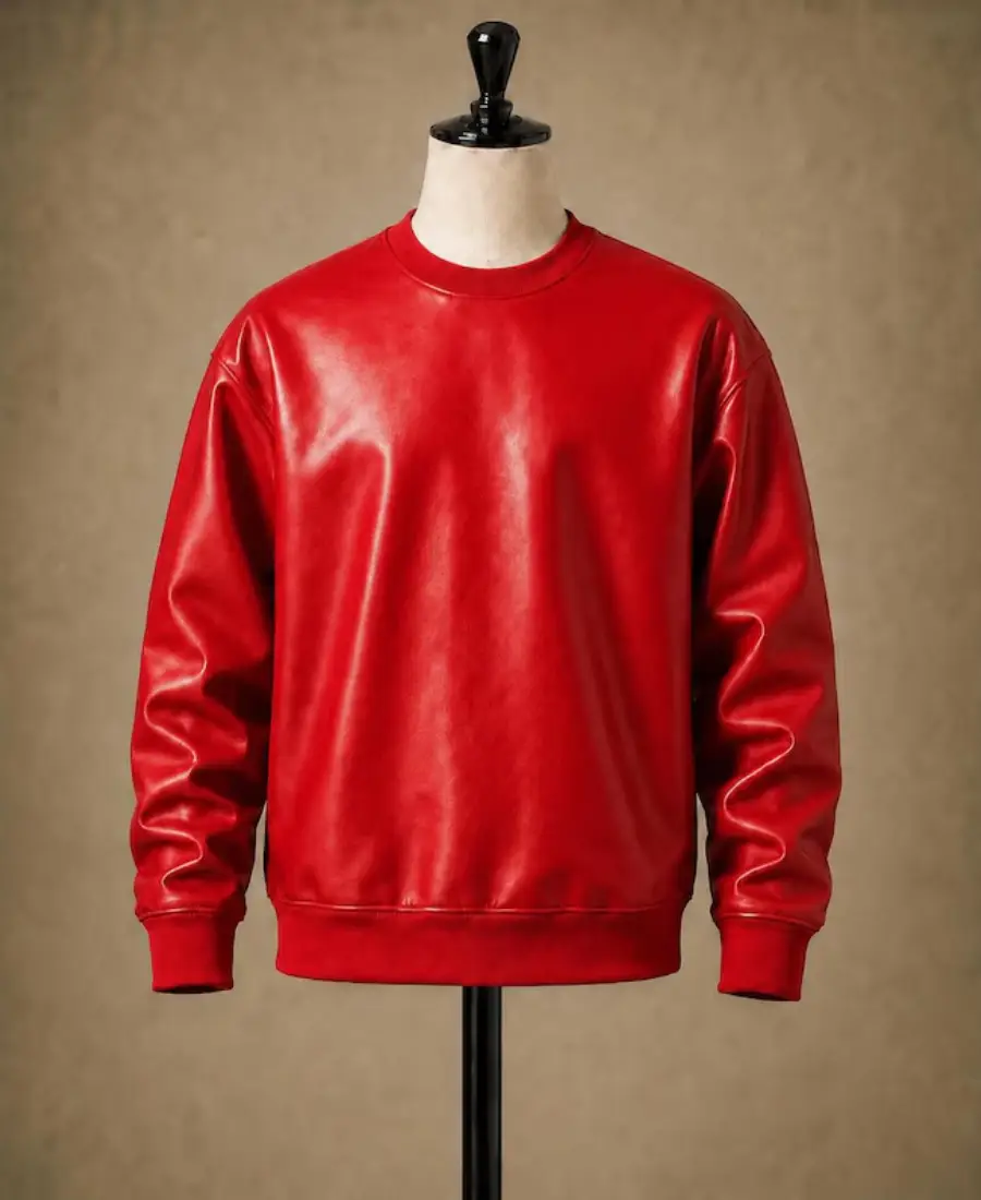 Men'S Winter Pullover Oversized Leather Sweatshirt 12 Mens Winter Pullover Oversized Leather Sweatshirt Red