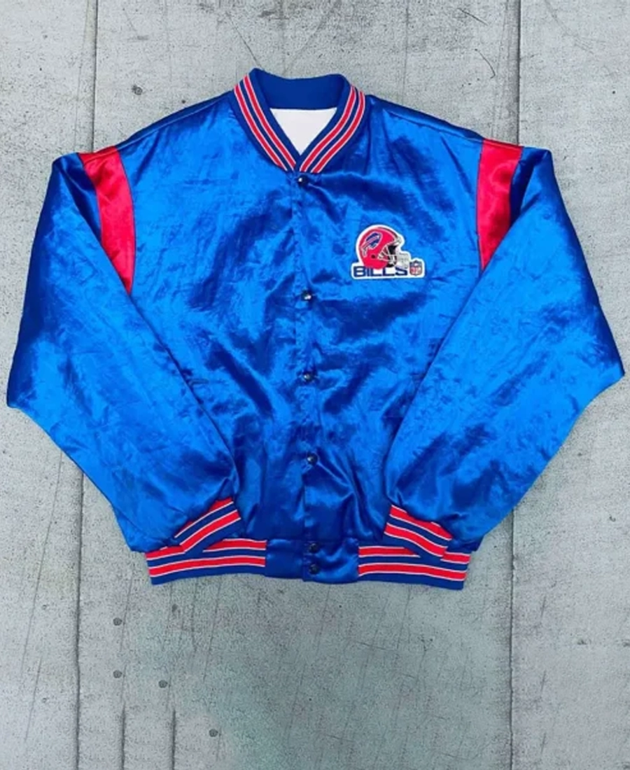 NFL 1990’s Buffalo Bills Teddy Royal Satin Jacket - Trendy Leather Jackets