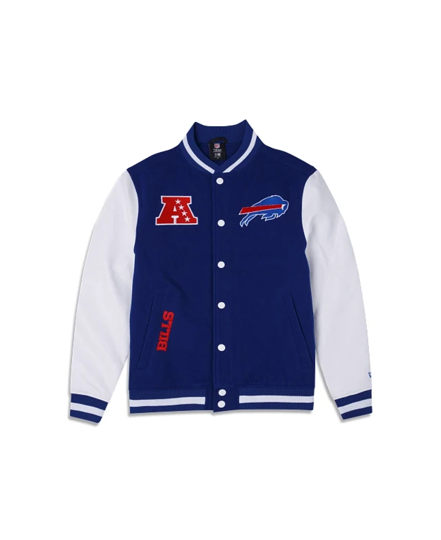 NFL Buffalo Bills 3rd Down Blue Varsity Wool Jacket Front - Trendy Leather Jackets