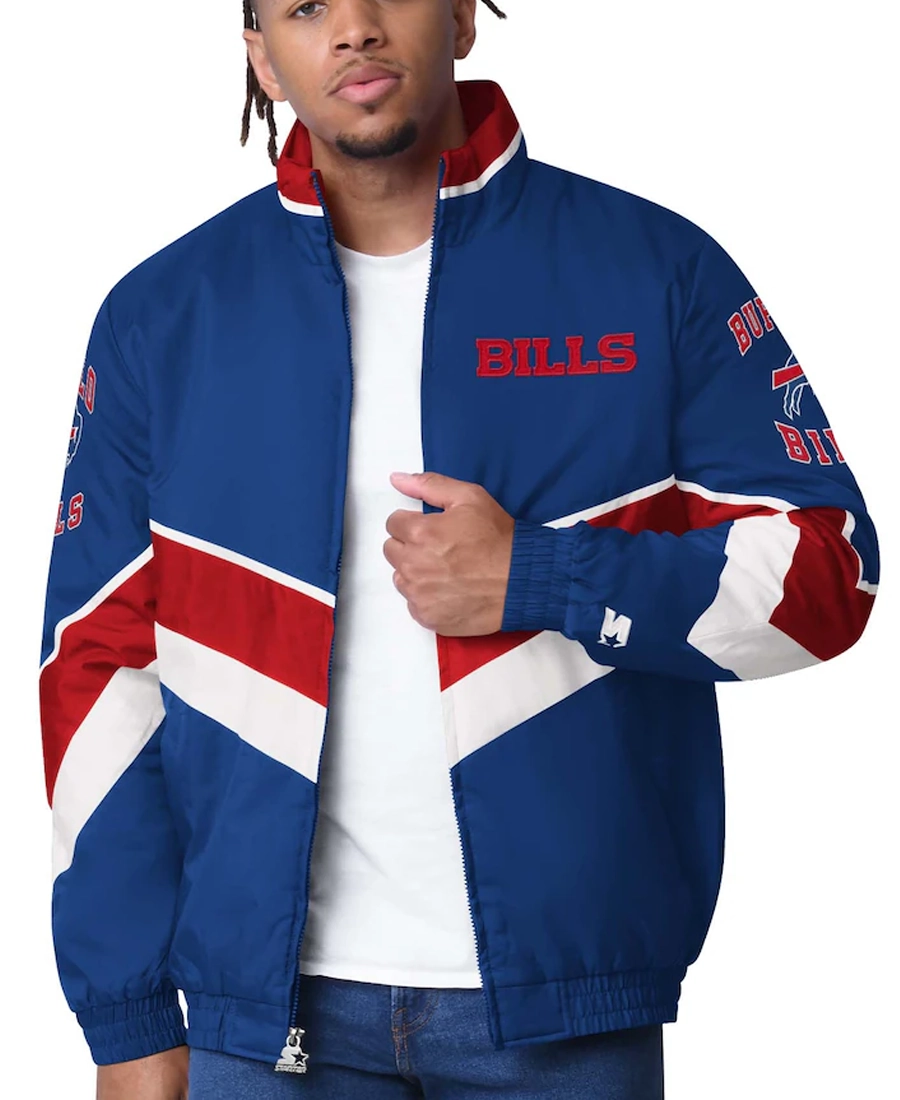 NFL Buffalo Bills Captain Royal Satin Jacket Front - Trendy Leather Jackets