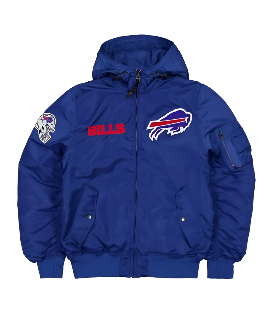 NFL Buffalo Bills Historic L-2B Hooded Blue Bomber Jacket - Trendy Leather Jackets