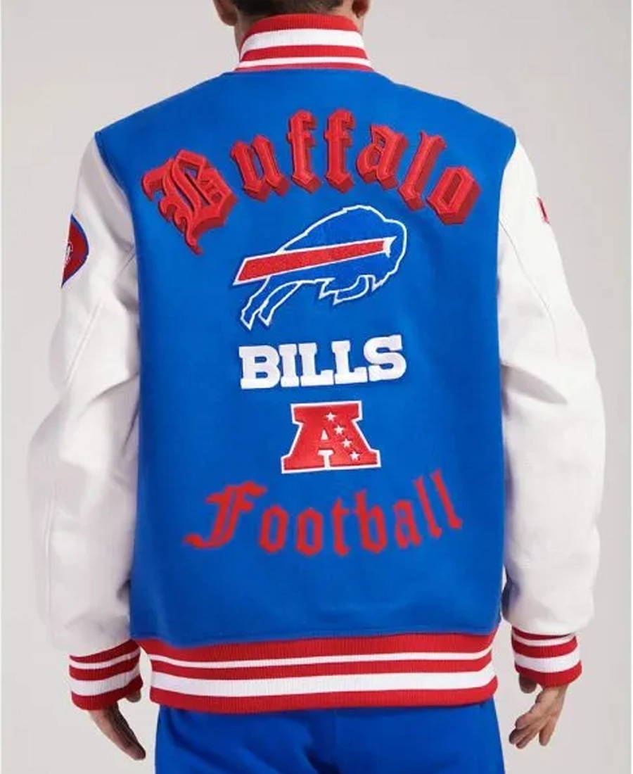 NFL Buffalo Bills Old English Classic Rib Varsity Wool Jacket Blue Back - Trendy Leather Jackets