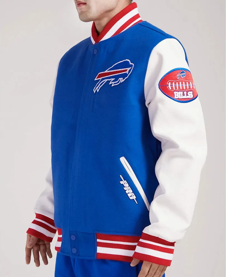 Nfl Buffalo Bills Old English Classic Rib Varsity Wool Jacket 4 Nfl Buffalo Bills Old English Classic Rib Varsity Wool Jacket Blue Left Side - Trendy Leather Jackets