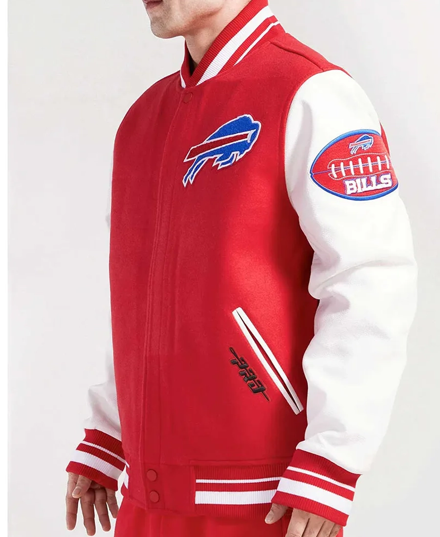 Nfl Buffalo Bills Old English Classic Rib Varsity Wool Jacket 8 Nfl Buffalo Bills Old English Classic Rib Varsity Wool Jacket Red Left Side - Trendy Leather Jackets