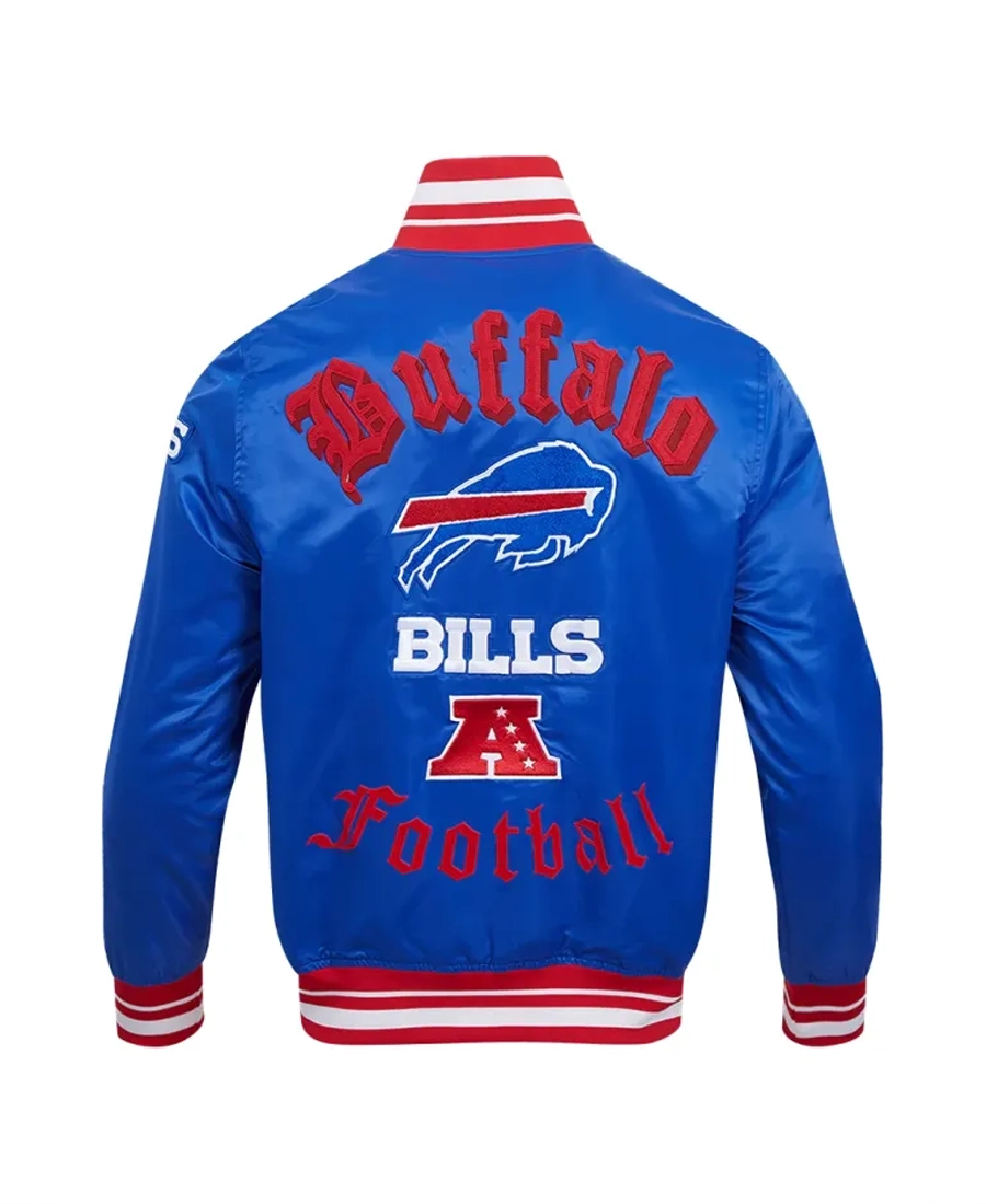 NFL Buffalo Bills Old English Satin Jacket Blue Back - Trendy Leather Jackets