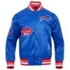 NFL Buffalo Bills Old English Satin Jacket Blue Front - Trendy Leather Jackets - Trendy Leather Jackets
