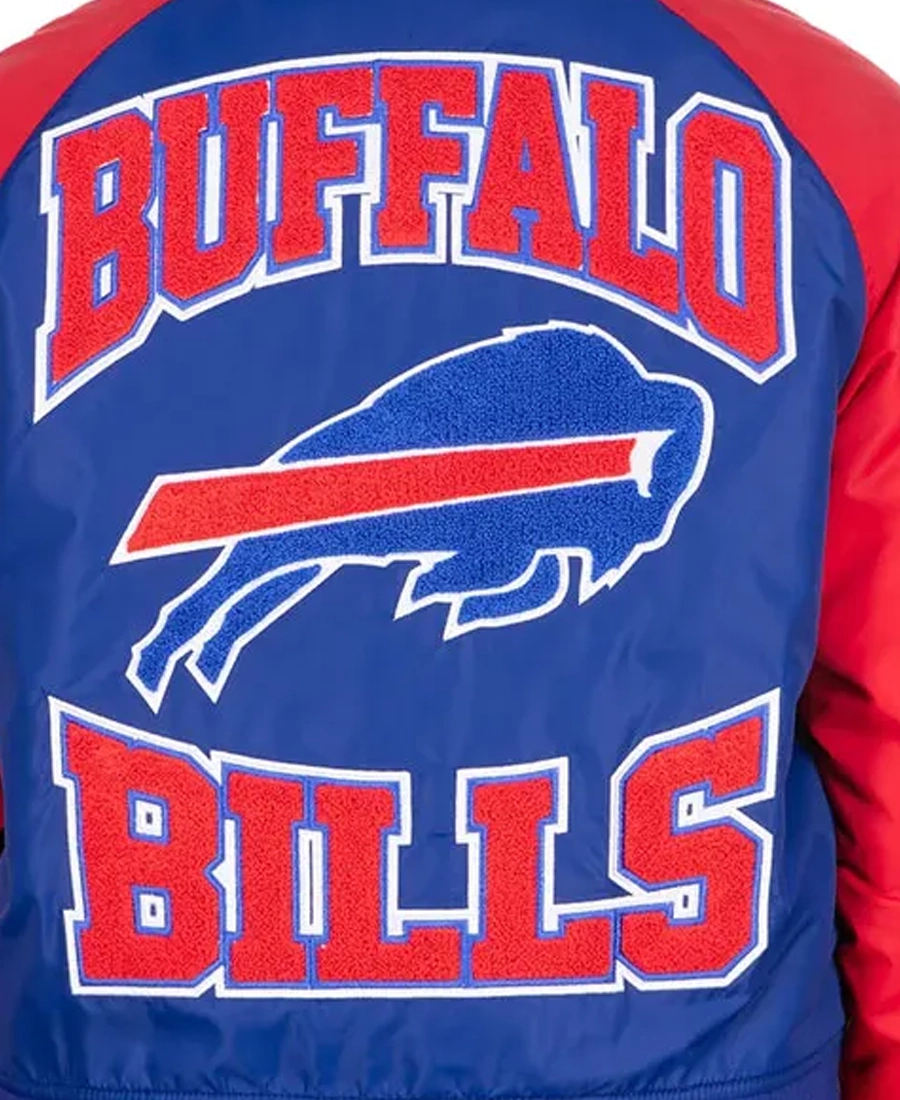 Nfl Buffalo Bills Royal And Red Throwback Nylon Jacket 4 Nfl Buffalo Bills Royal And Red Throwback Nylon Jacket Back Closeup - Trendy Leather Jackets