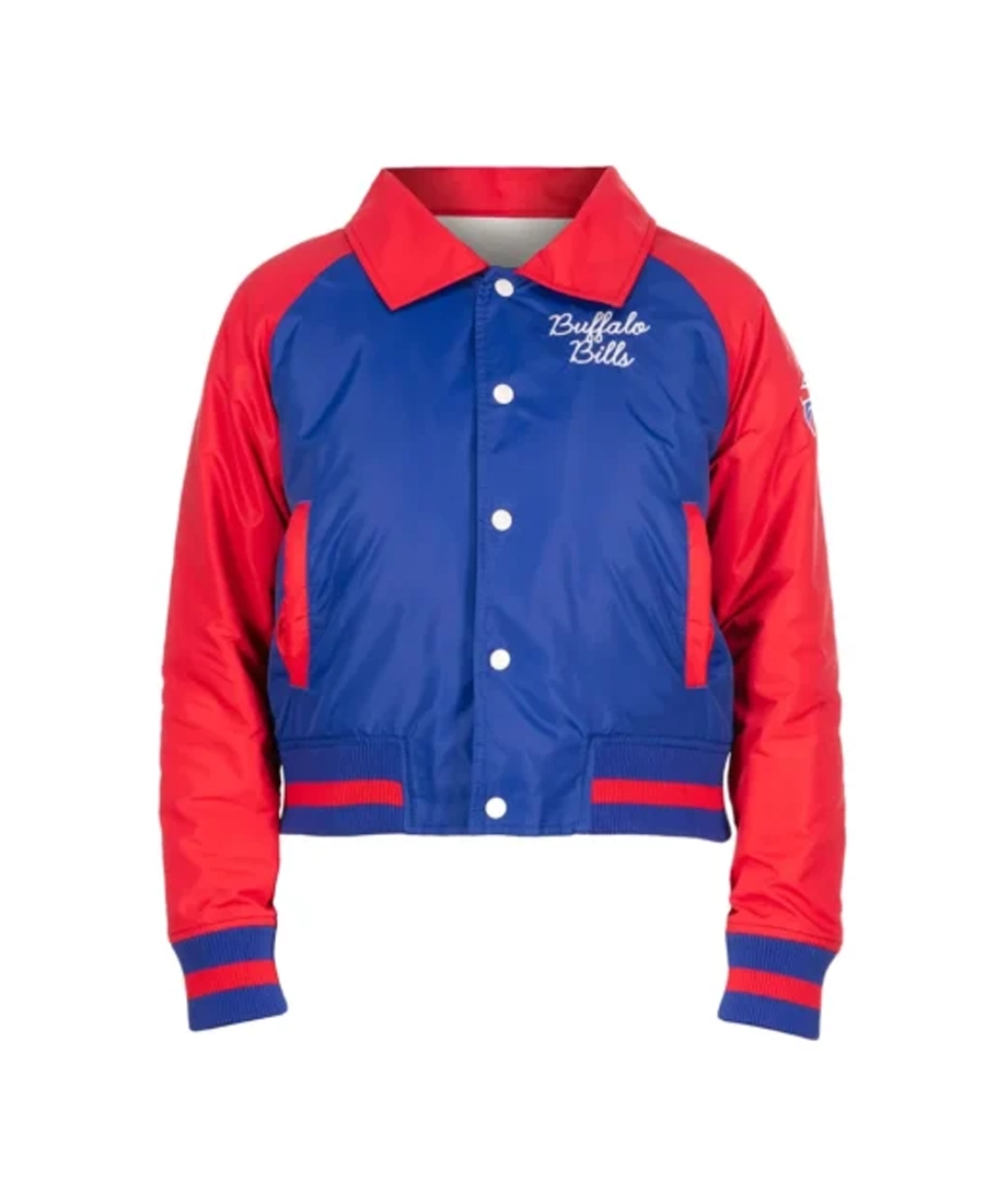 NFL Buffalo Bills Royal and Red Throwback Nylon Jacket Front - Trendy Leather Jackets