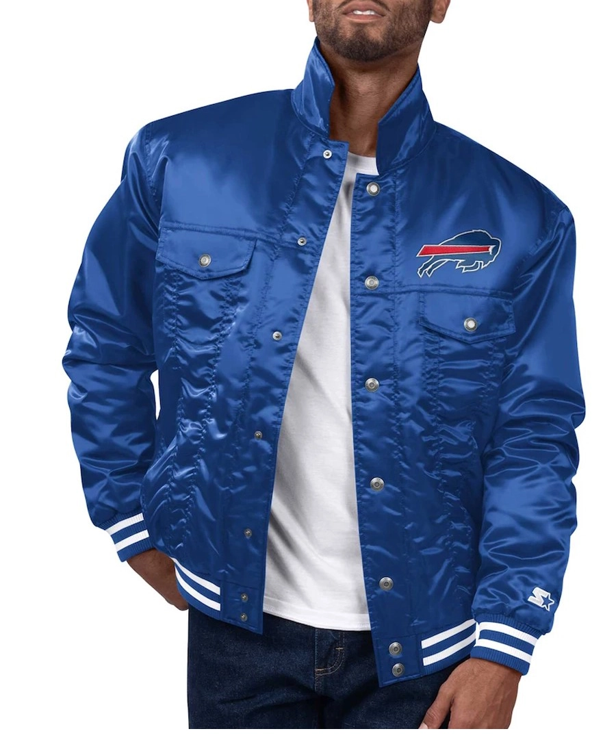 NFL Buffalo Bills Silver Tab Trucker Satin Jacket - Trendy Leather Jackets