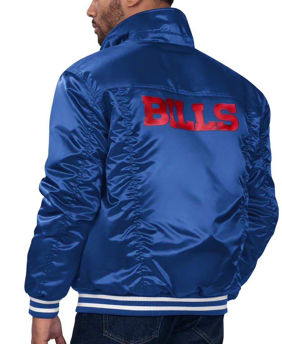 NFL Buffalo Bills Silver Tab Trucker Satin Jacket Back - Trendy Leather Jackets