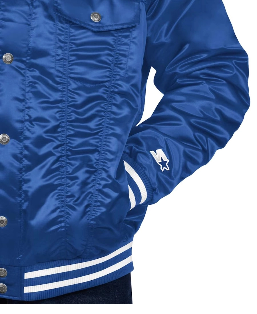 Nfl Buffalo Bills Silver Tab Trucker Satin Jacket 3 Nfl Buffalo Bills Silver Tab Trucker Satin Jacket Closeup - Trendy Leather Jackets