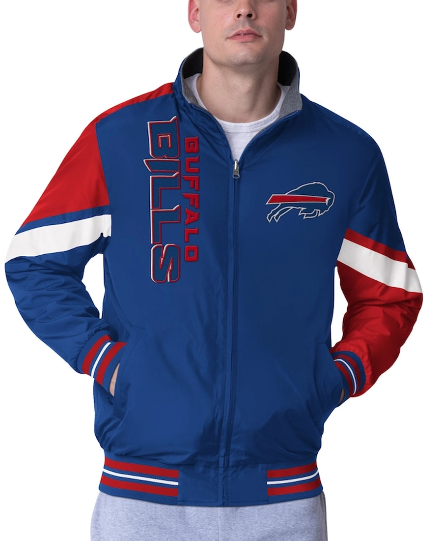 NFL Buffalo Bills Strong Arm Royal Jacket Front - Trendy Leather Jackets