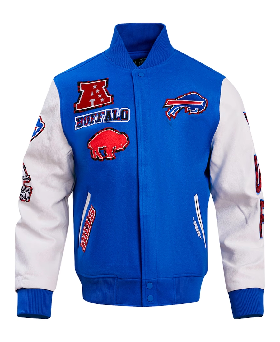 NFL Royal & White Buffalo Bills Animal Print Varsity Wool Jacket - Trendy Leather Jackets