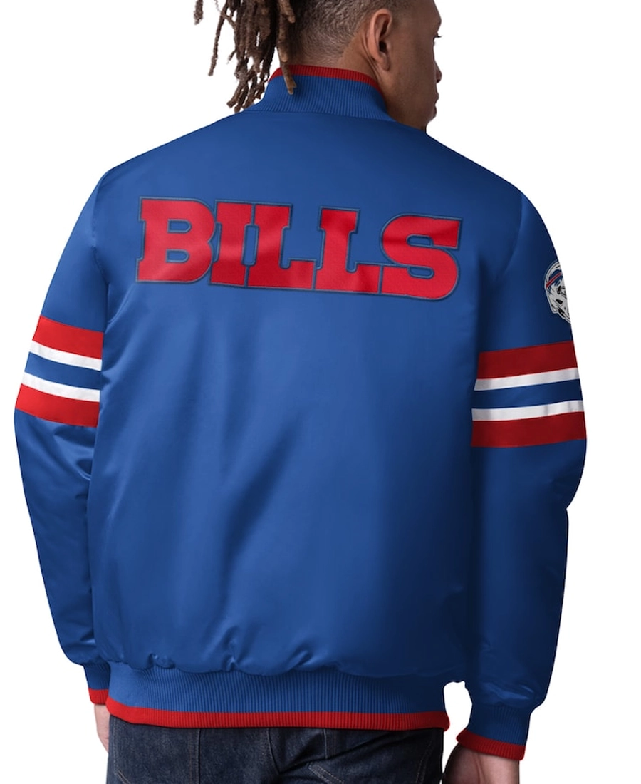 NFL Scout I Buffalo Bills Blue Satin Jacket Back - Trendy Leather Jackets