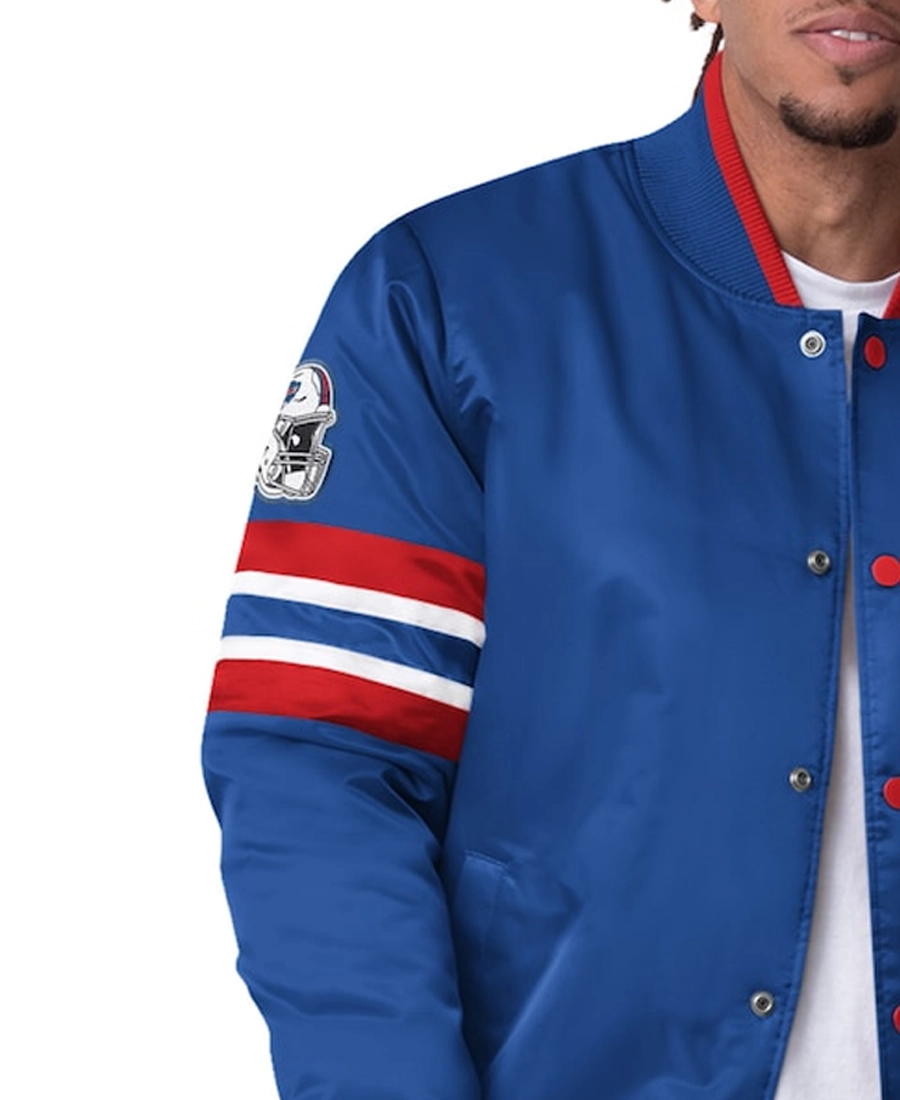 Nfl Scout I Buffalo Bills Blue Satin Jacket 3 Nfl Scout I Buffalo Bills Blue Satin Jacket Front Closeup - Trendy Leather Jackets