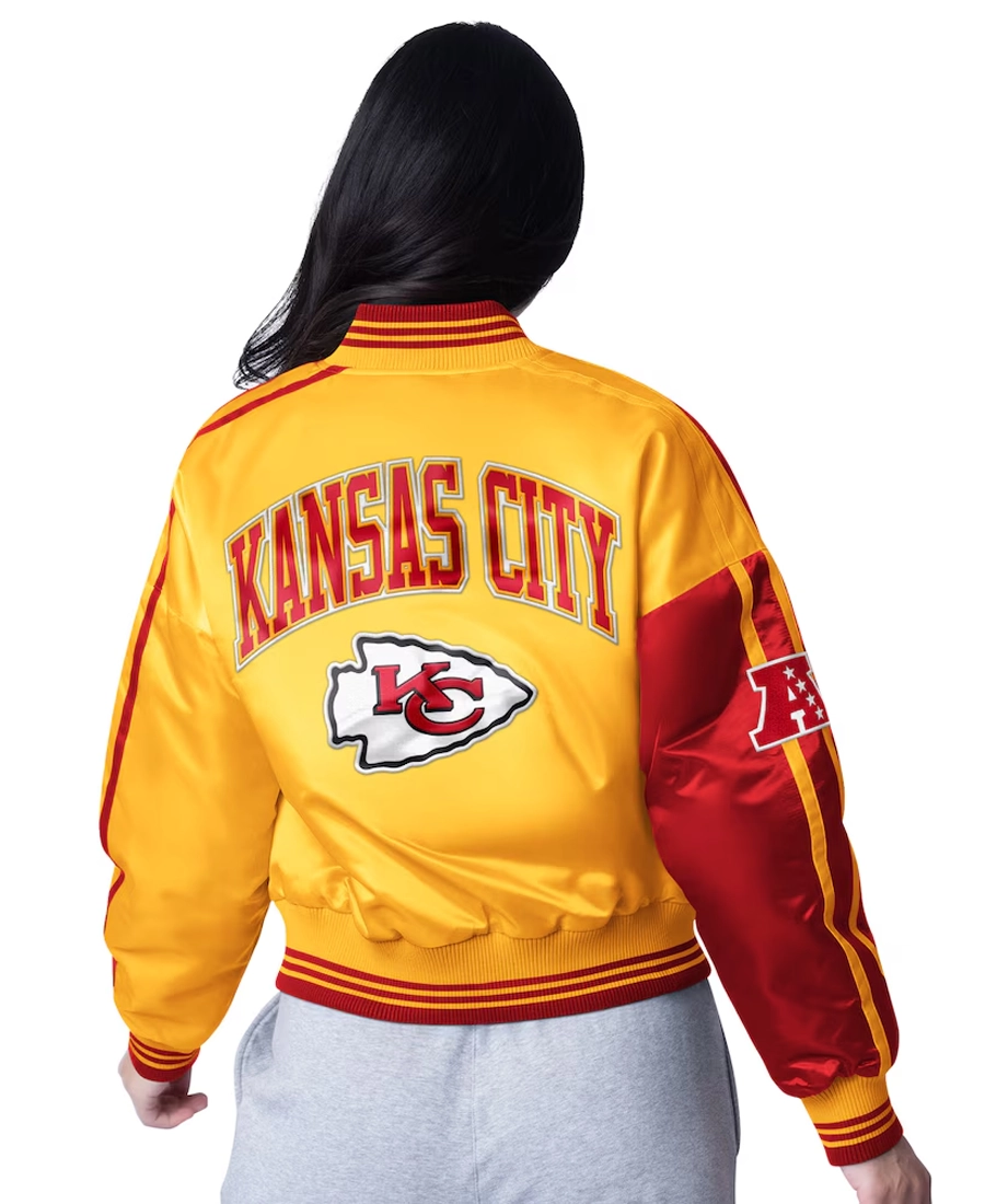 NFL Women Kansas City Chiefs Zone Satin Jacket Back - Trendy Leather Jackets