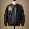 Mens Winter Pullover Oversized Leather Sweatshirt