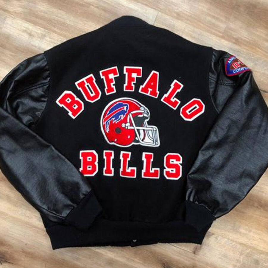 Men'S Buffalo Bills Black Varsity Jacket 10 90S Buffalo Bills Black Varsity Jacket