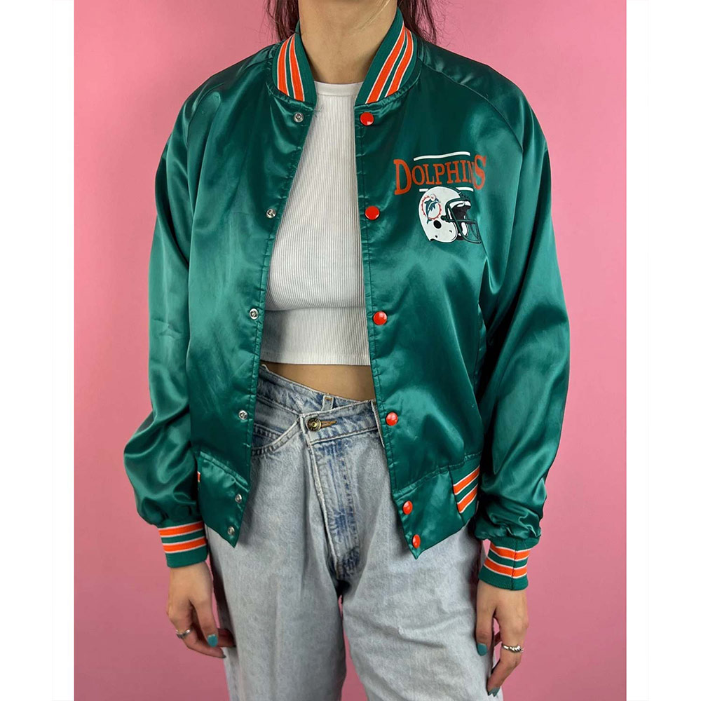 90S Women'S Nfl Miami Dolphins Satin Jacket 1 90S Women'S Nfl Miami Dolphins Satin Jacket
