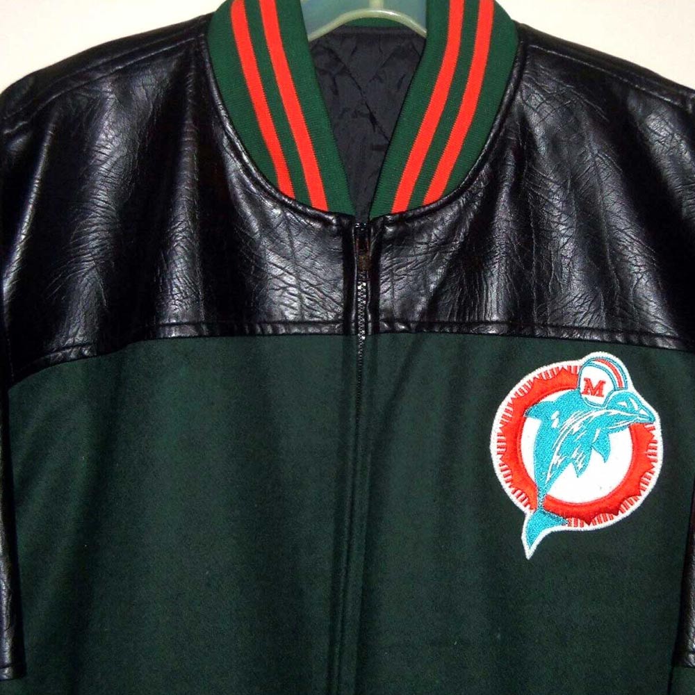 90S Miami Dolphins Throwback Varsity Jacket 3 90S Miami Dolphins Throwback Varsity Jacket - Image 3