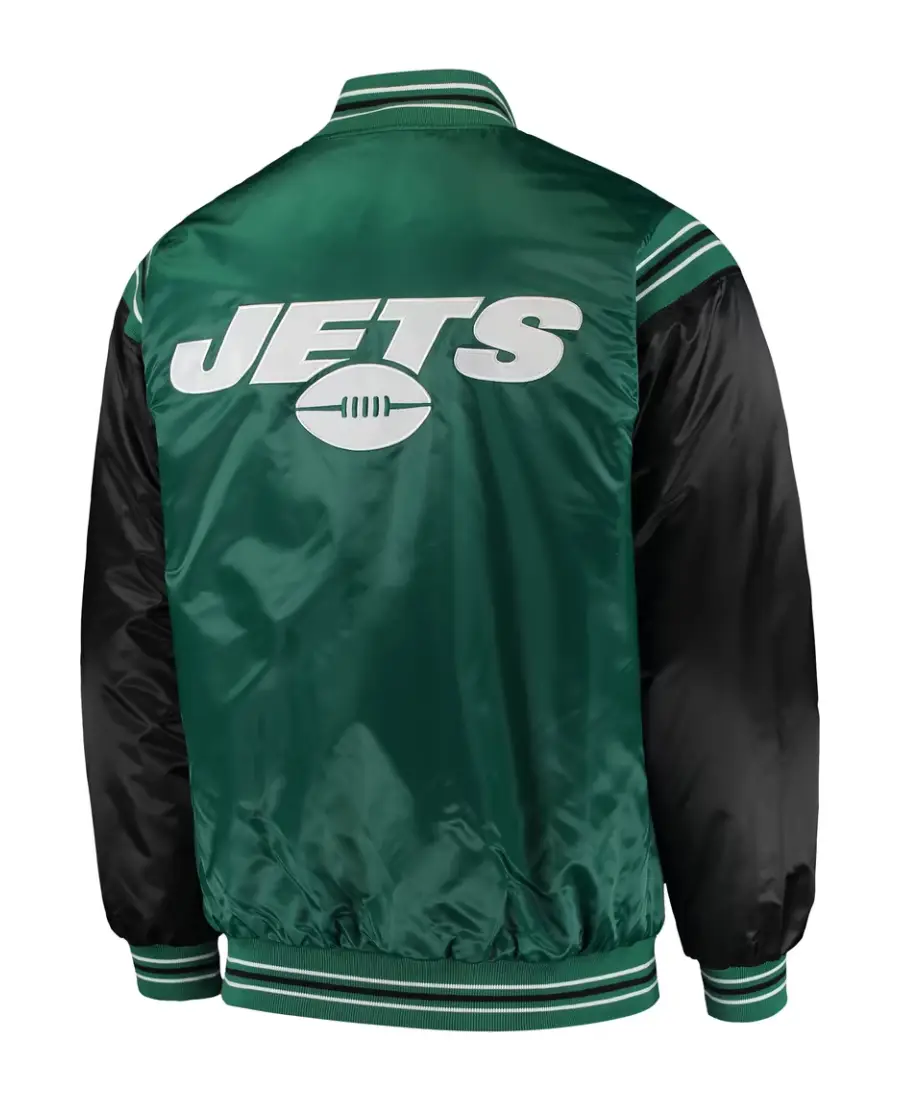 NFL NY Jets Green and Black Satin Jacket Back - Trendy Leather Jackets