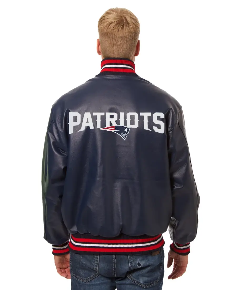 New England Patriots Navy Varsity Leather Jacket -Trendy Leather Jackets
