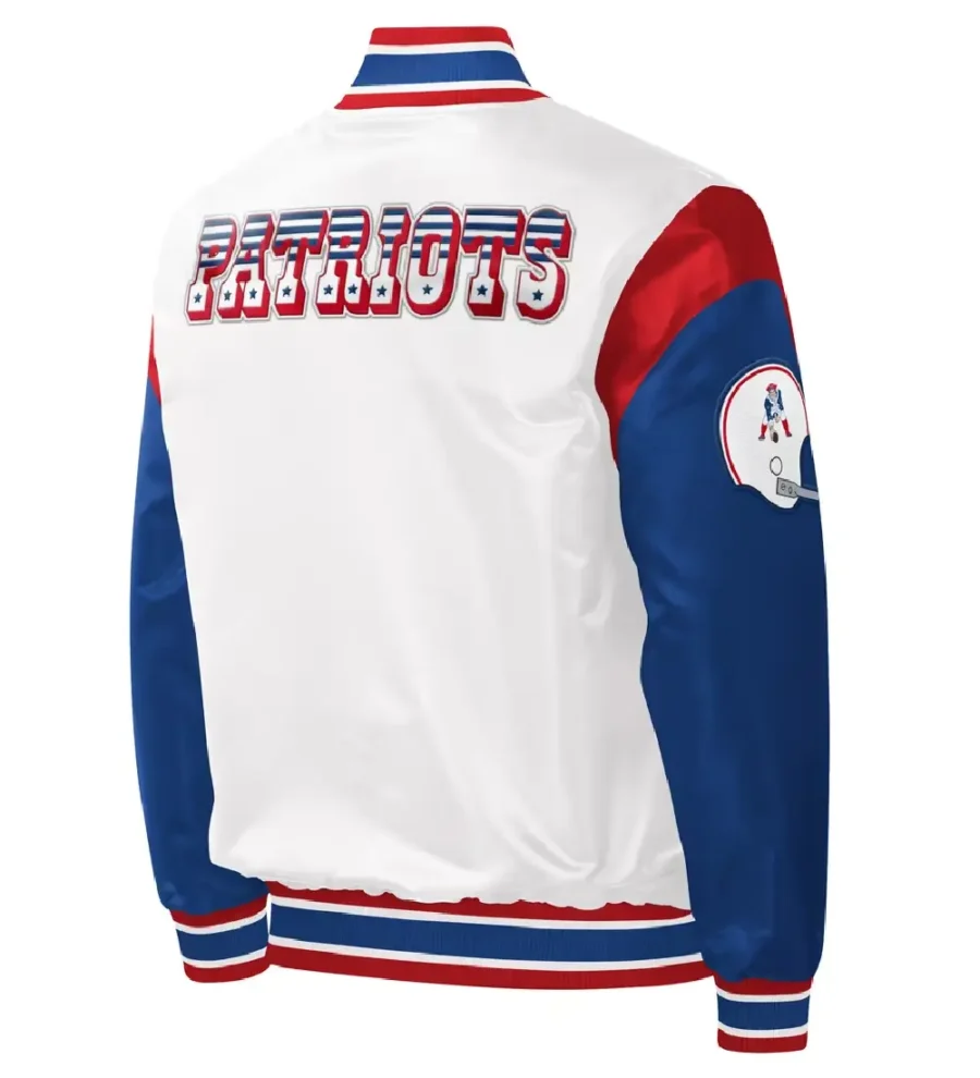 NFL New England Patriots Warm Up Varsity Jacket Backside Image - Trendy Leather Jackets