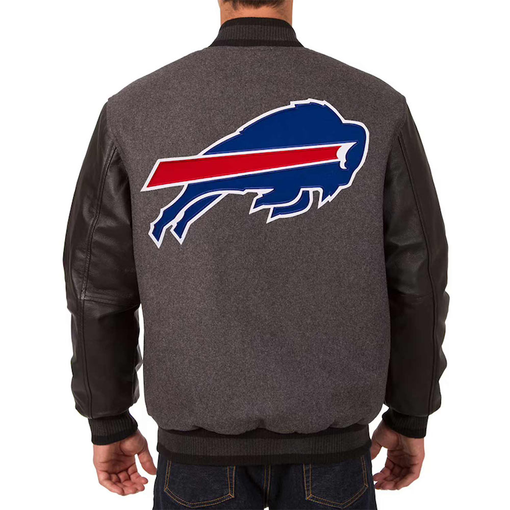Buffalo Bills Charcoal And Black Varsity Jacket 2 Buffalo Bills Charcoal And Black Varsity Jacket - Image 2
