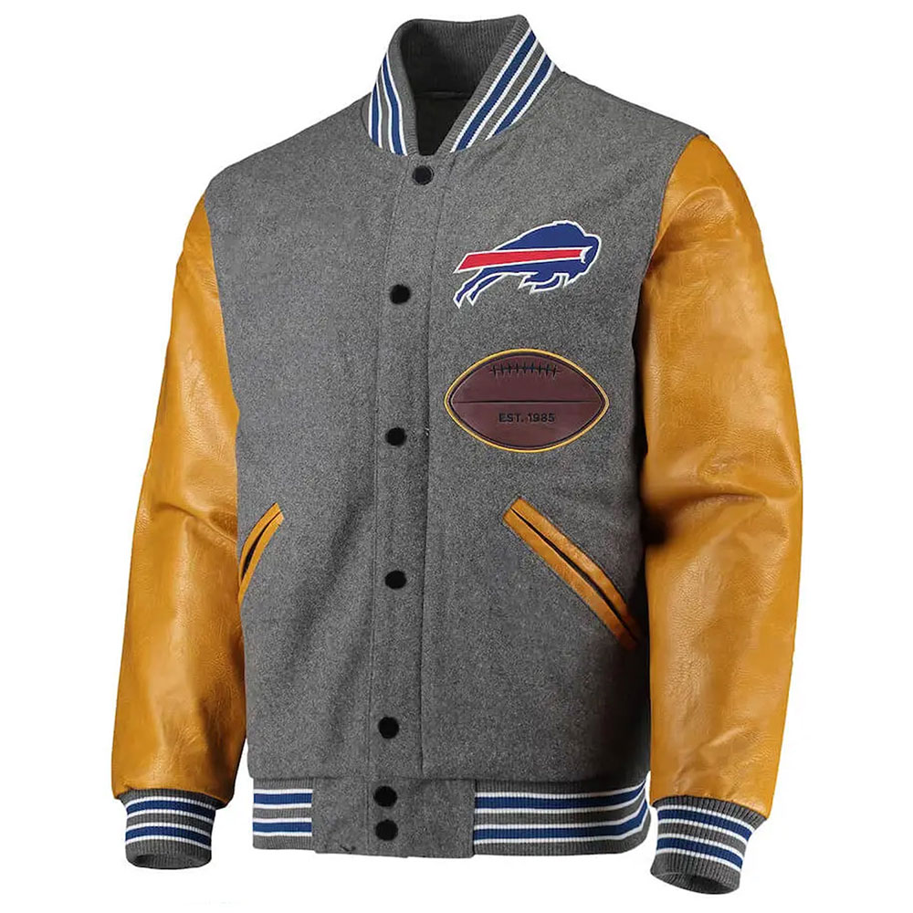 Buffalo Bills Gray And Gold Varsity Jacket 1 Buffalo Bills Gray And Gold Varsity Jacket