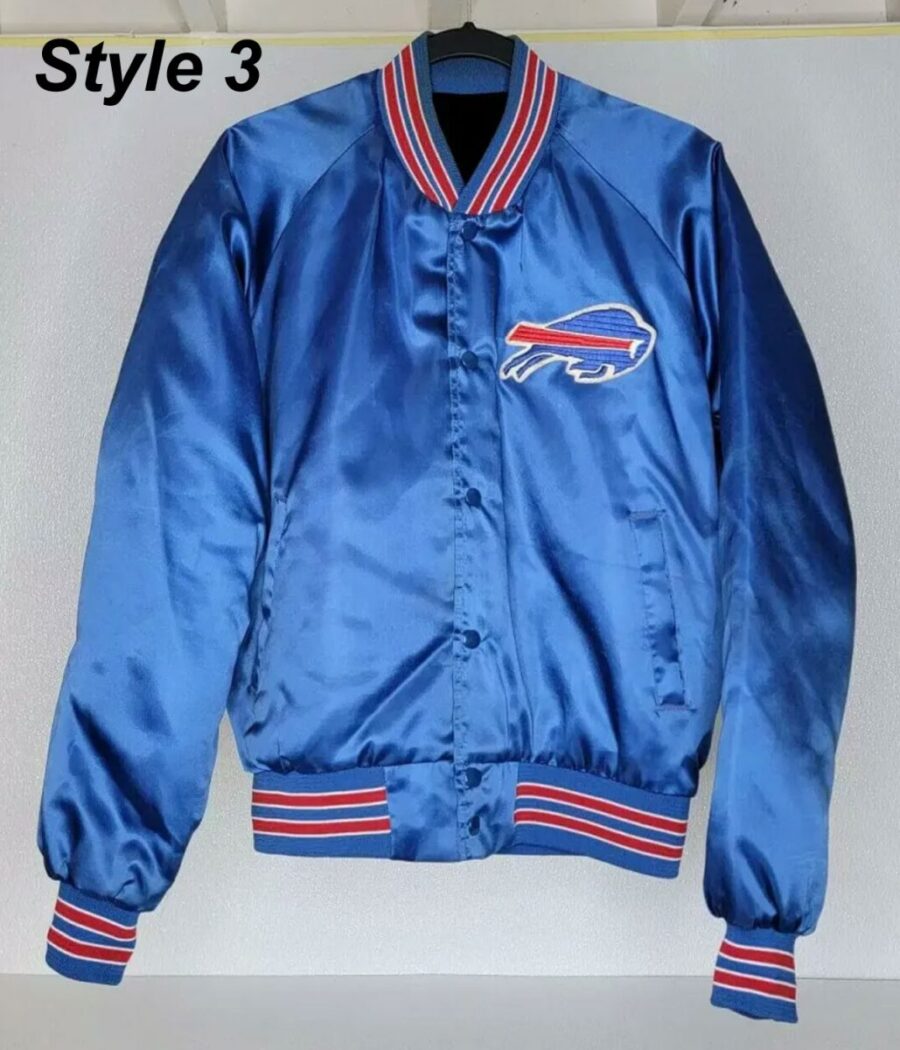 90S Mafia Buffalo Bills Blue Satin Jacket 12 90S Mafia Buffalo Bills Blue Satin Jacket Frontside Image - Trendy Leather Jackets