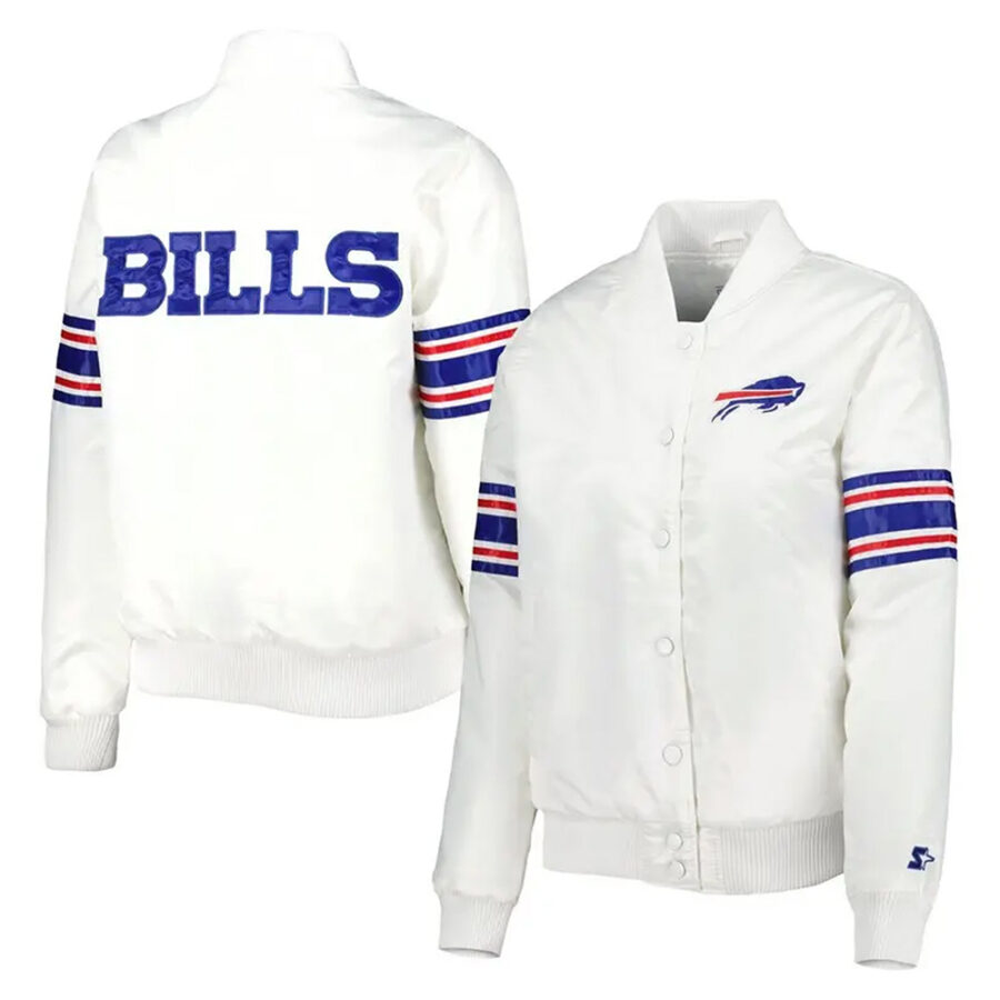 Women'S Buffalo Bills White Satin Jacket 7 Women'S Buffalo Bills White Satin Jacket - Trendy Leather Jackets - Front And Back Image