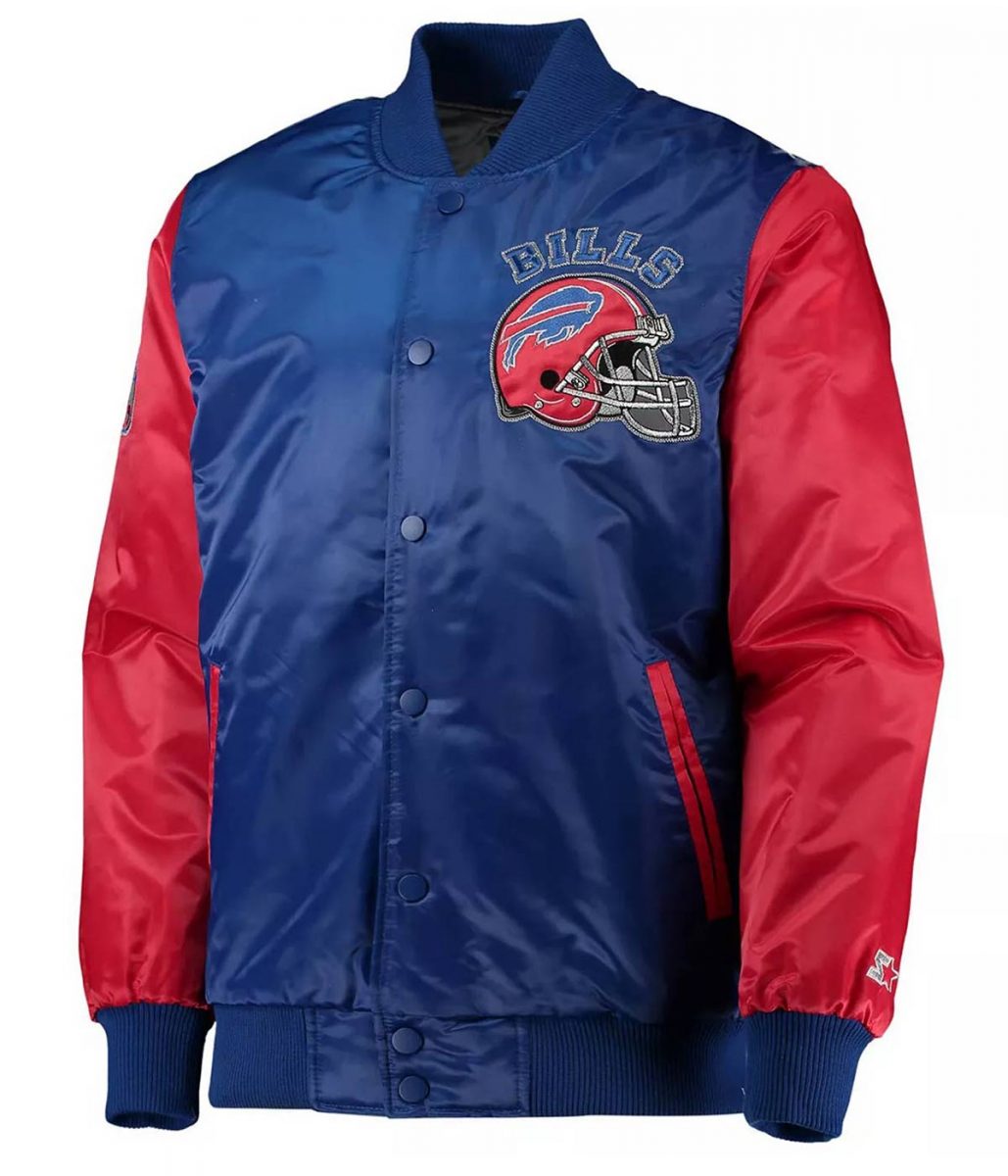 Buffalo Bills Navy And Red Satin Jacket 1 Men'S Buffalo Bills Navy And Red Satin Jacket - Trendy Leather Jackets Front Image