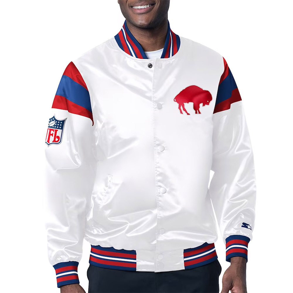Buffalo Bills Midweight White Satin Jacket 1 Buffalo Bills Midweight White Satin Jacket