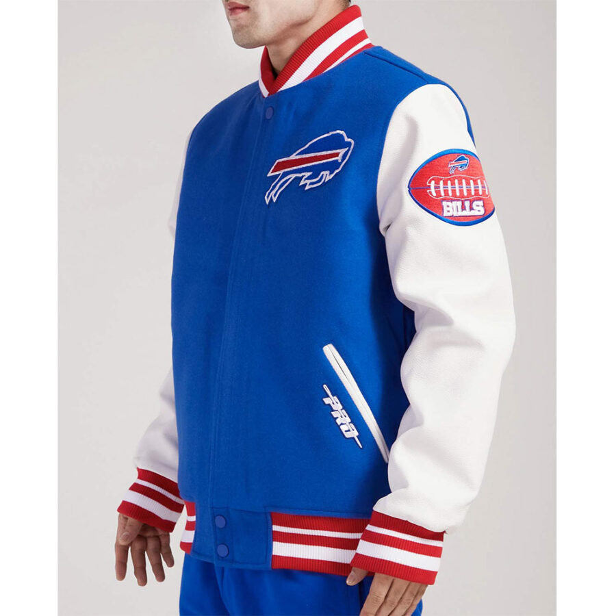 Nfl Buffalo Bills Old English Varsity Jacket 14 Buffalo Bills Old English Classic Rib Blue And White Varsity Jacket