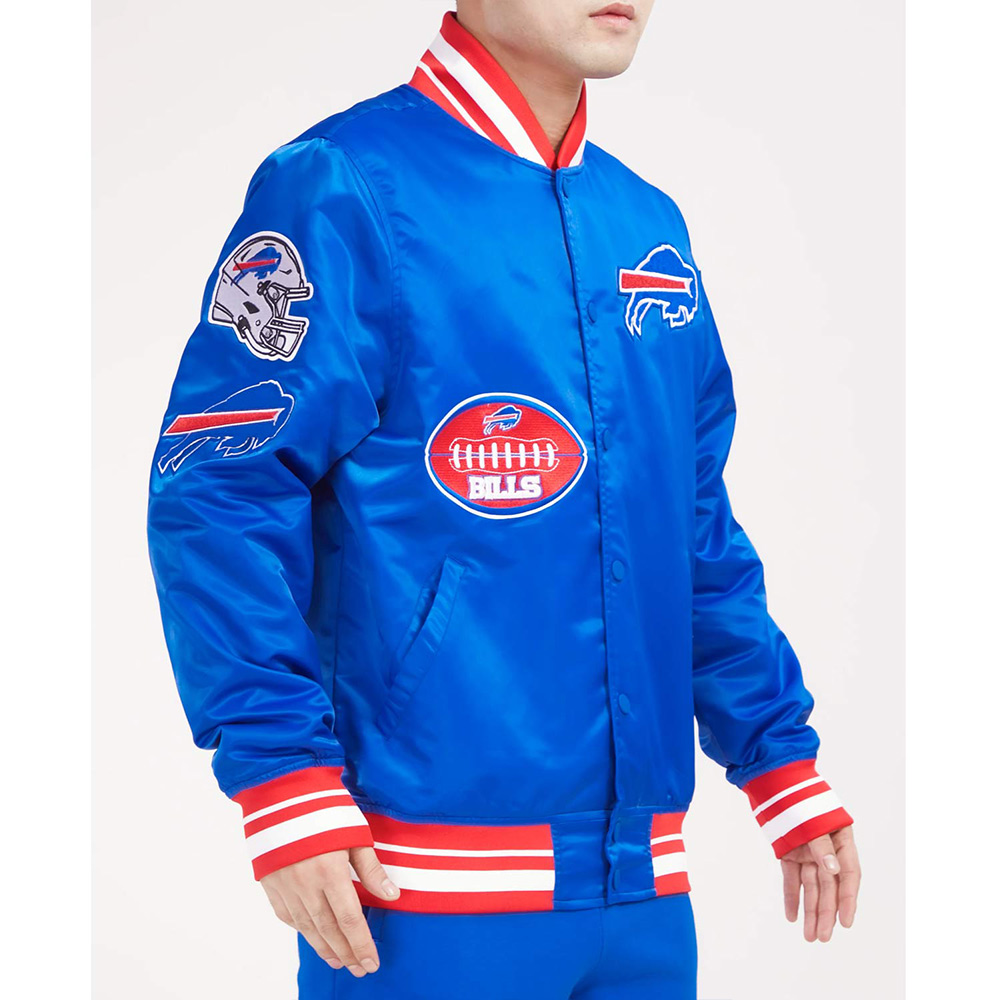 Men'S Buffalo Bills Old English Satin Jacket 3 Men'S Buffalo Bills Old English Satin Jacket Closeup Image - Trendy Leather Jackets