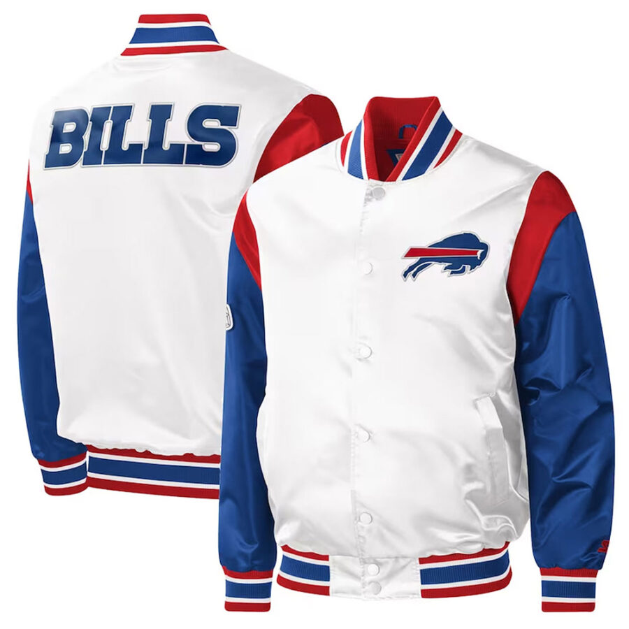 Nfl Buffalo Billsvarsity Satin Jacket 5 Buffalo Bills Throwback Warm Up Pitch White And Blue Jacket
