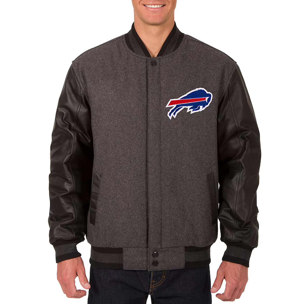 Buffalo Bills Charcoal And Black Varsity Jacket 1 Buffalo Bills Charcoal And Black Varsity Jacket