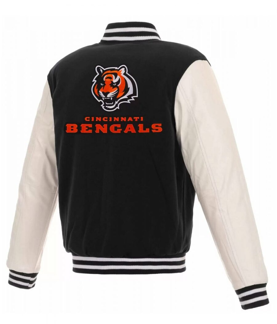 Alternative view of Cincinnati Bengals White and Black Letterman Jacket