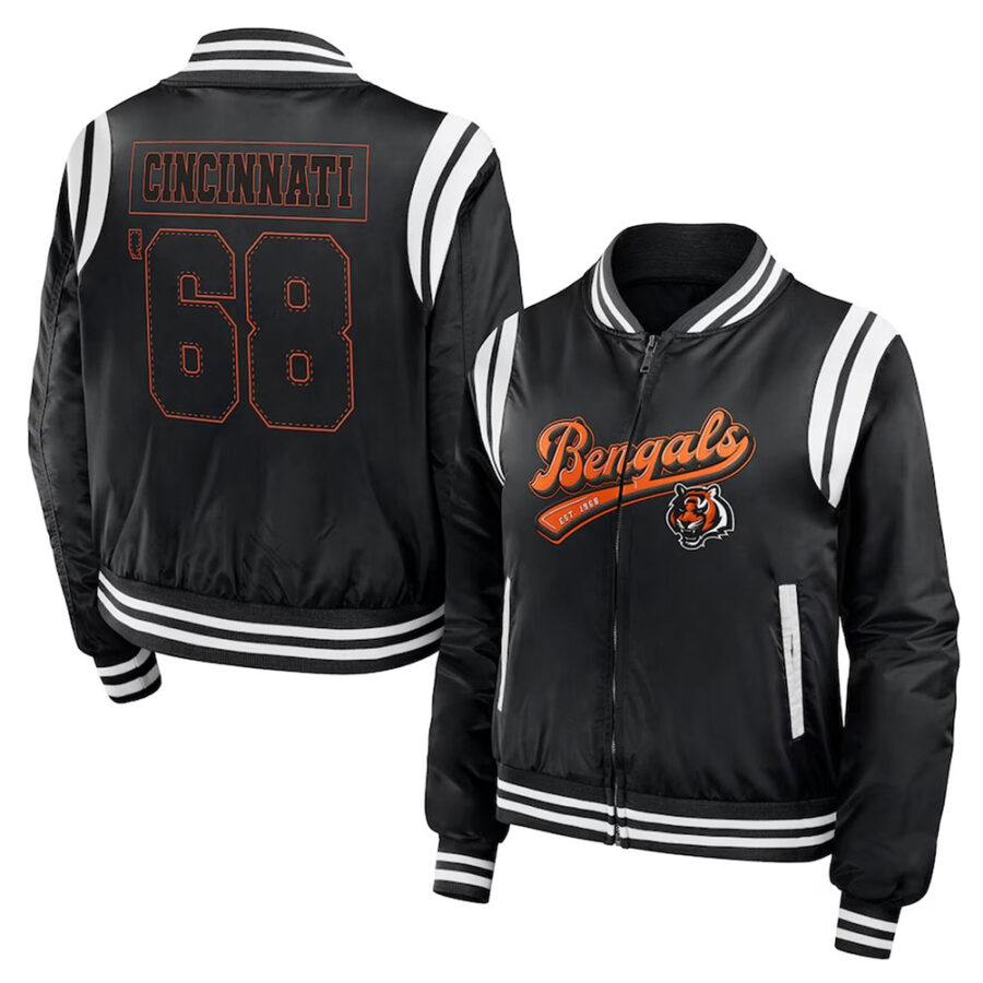 Women'S Cincinnati Bengals Black Bomber Jacket 5 Cincinnati Bengals Black Bomber Full Zip Jacket