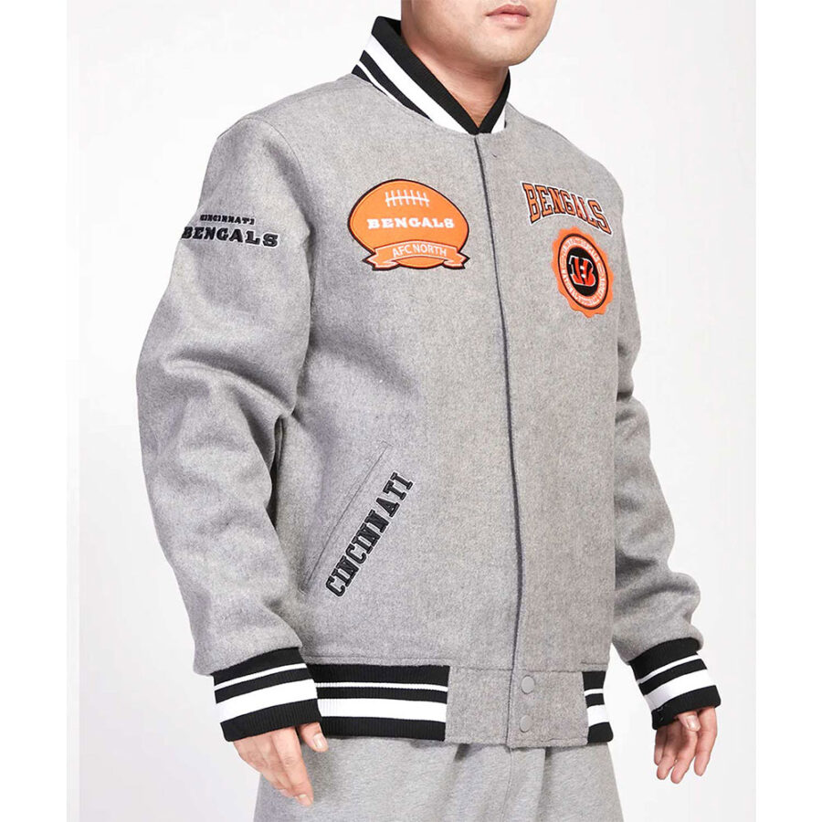 Cincinnati Bengals Gray Wool Varsity Jacket 6 Cincinnati Bengals Crest Emblem Gray Varsity Wool Jacket